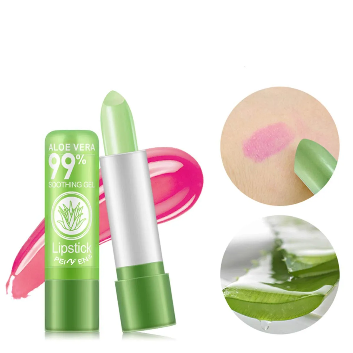 3 Pack Aloe Vera Lipstick, LemonSac Long Lasting Nutritious Lip Balm Lips Moisturizer Magic Temperature Color Changing Lip Gloss (3Pcs)