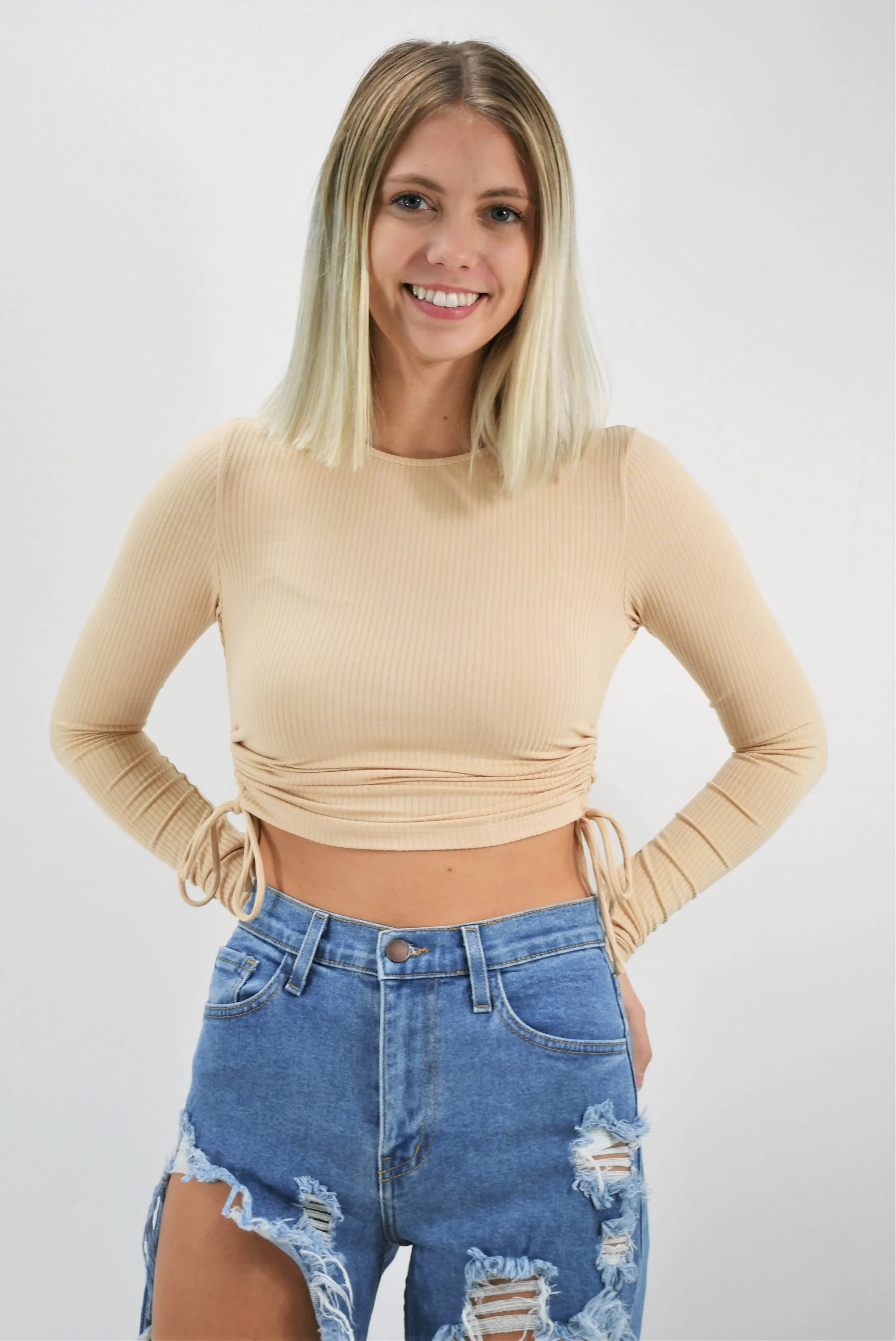 Everything Goes Side Ruched Long Sleeve Top