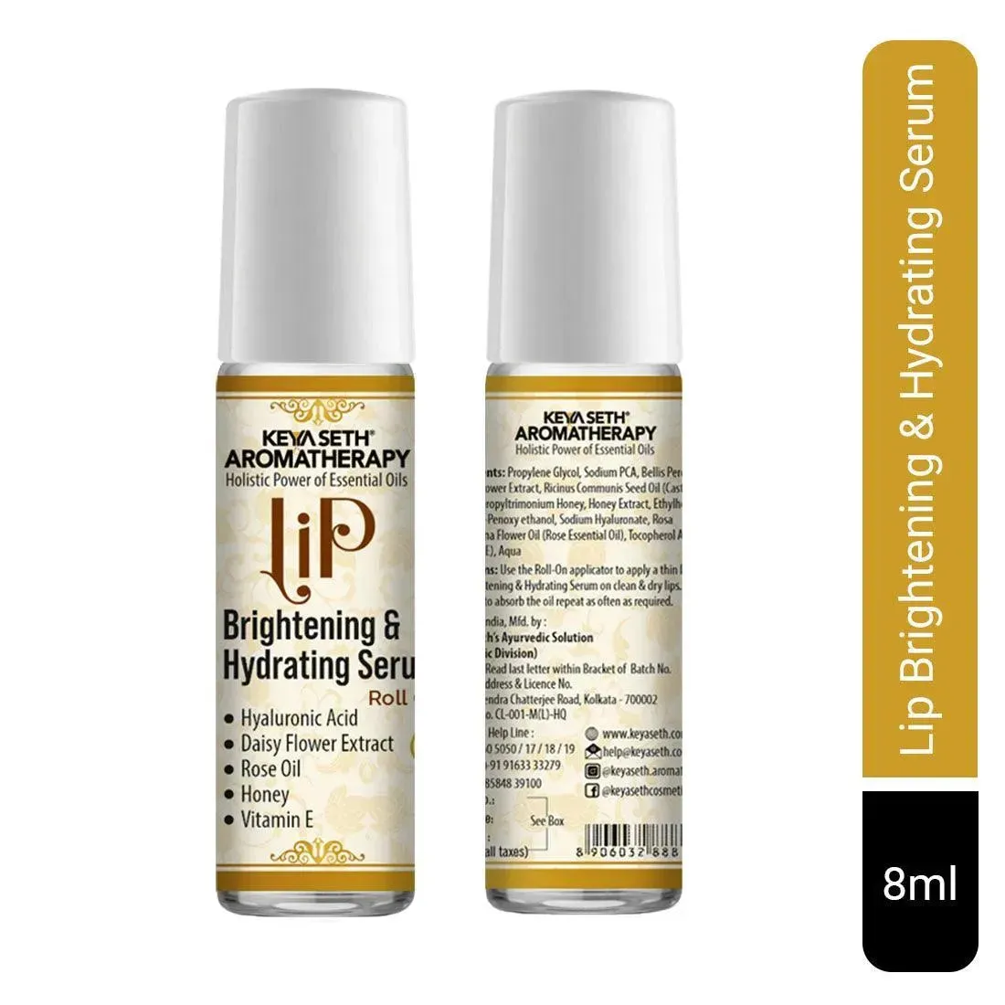 Lip Brightening & Hydrating Serum with Roll-On with Hyaluronic Acid, Rose Oil, Reduces Dark Patches, Pigmentation & Restore Natural Color for All 8ml