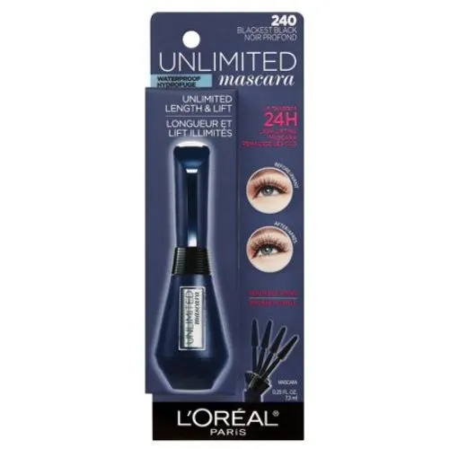 L'OREAL - Unlimited Lash Lifting and Lengthening Waterproof Mascara Blackest Black - 0.25 fl oz (7.3 ml)