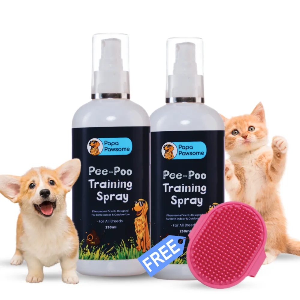 Papa Pawsome Pee Poo Potty Training Spray and Palm Brush for Dogs and Cats