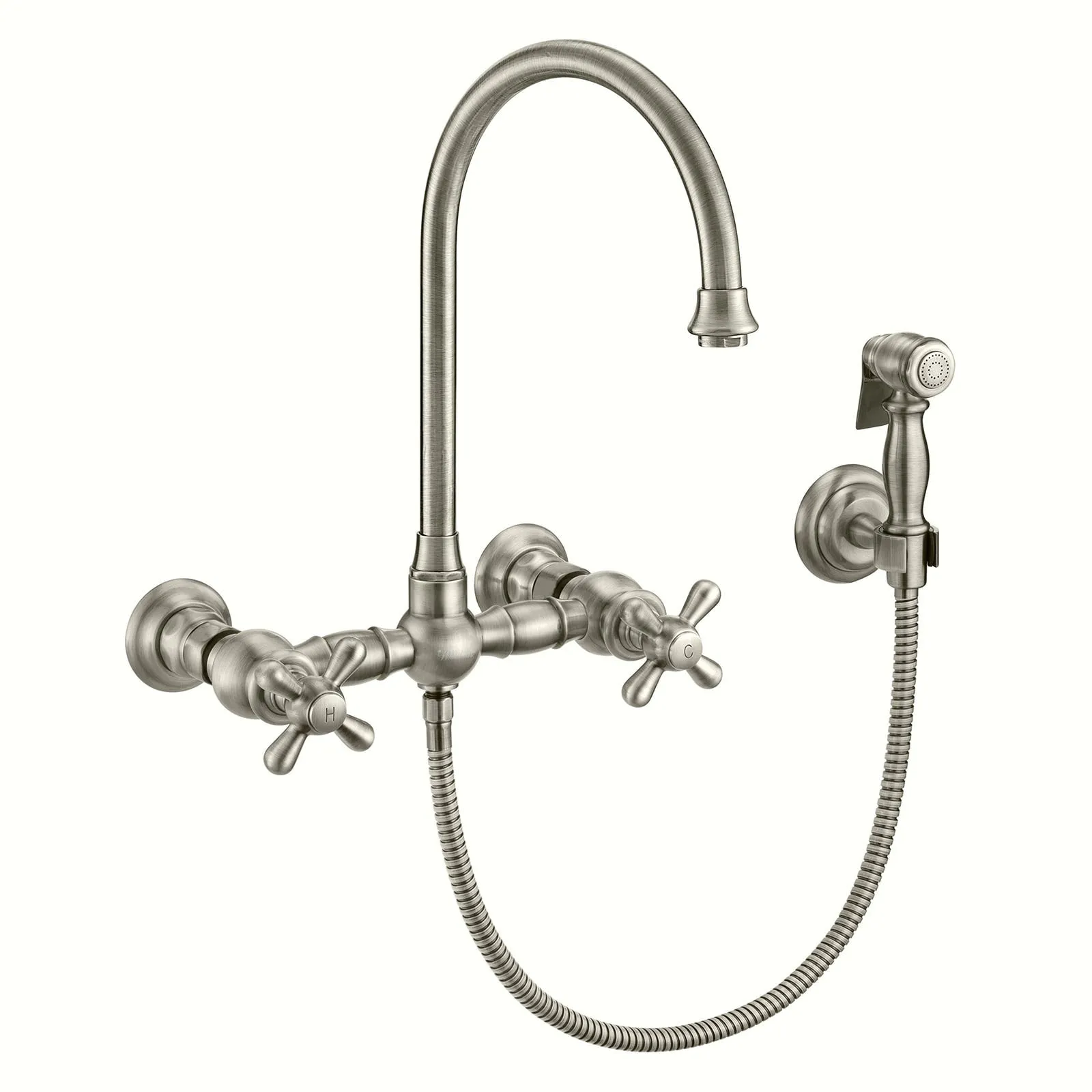 Whitehaus WHKWCR3-9301-NT-BN Vintage III Plus Wall Mount Faucet with Side Spray